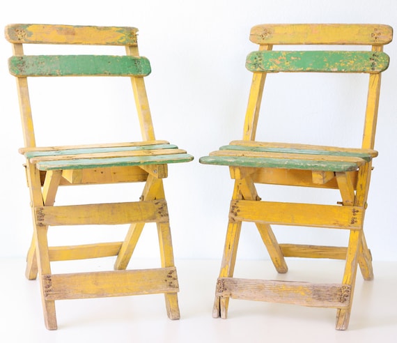 Vintage Cafe Chairs - Yellow and Green, Set of 2