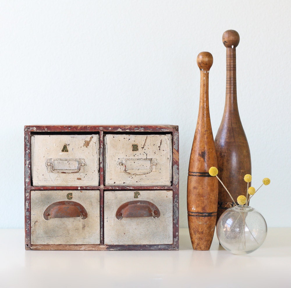 Vintage File Drawer Set, labeled A, B, C, D