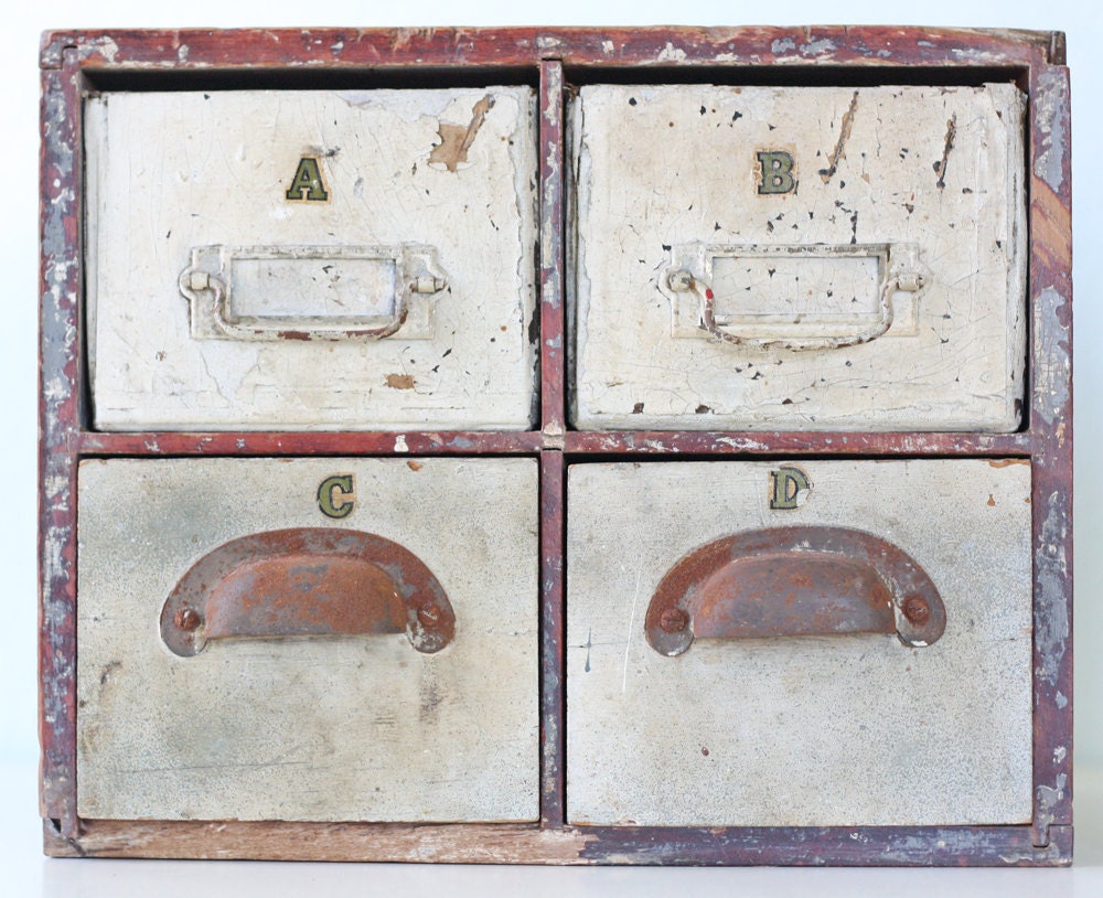 Vintage File Drawer Set, labeled A, B, C, D