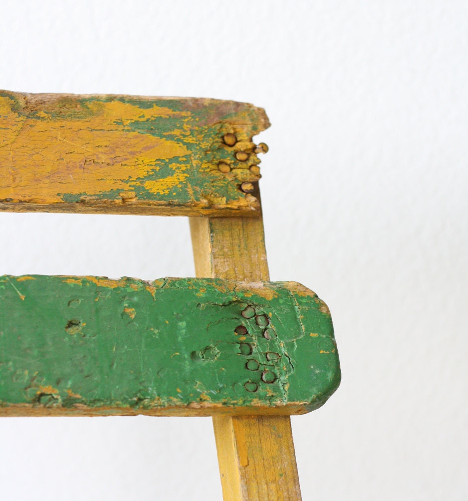 Vintage Cafe Chairs - Yellow and Green, Set of 2