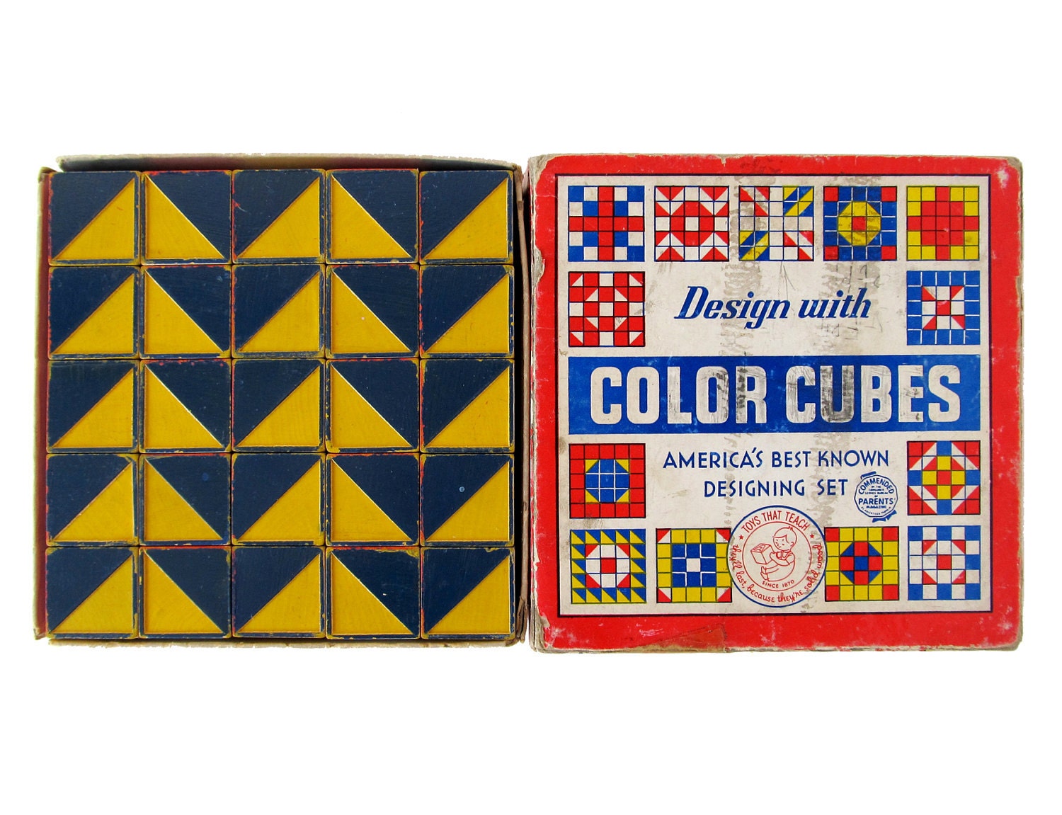 Color Cubes by The Embossing Company - Set of 25 Vintage Wooden Blocks