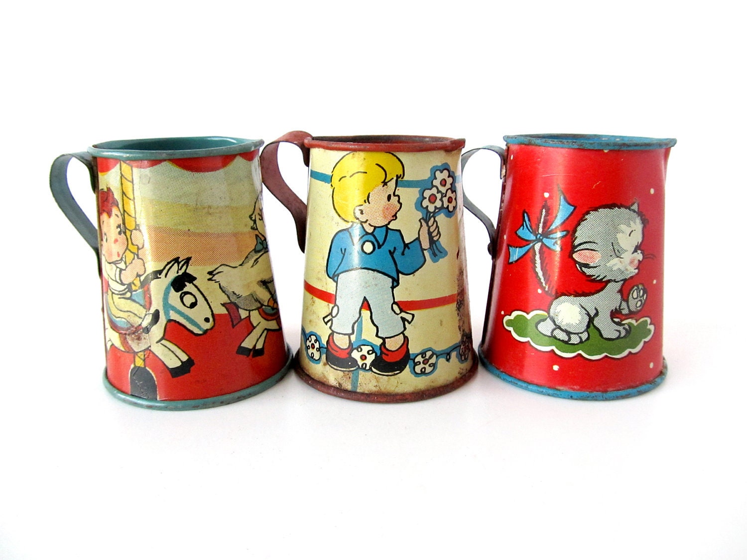 Tin Toy Pitchers - INSTANT COLLECTION - Set of 3 Tin Toys