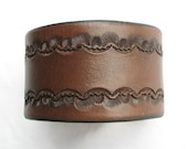 Hand Tooled Wide Leather Cuff / Wristband - Brown