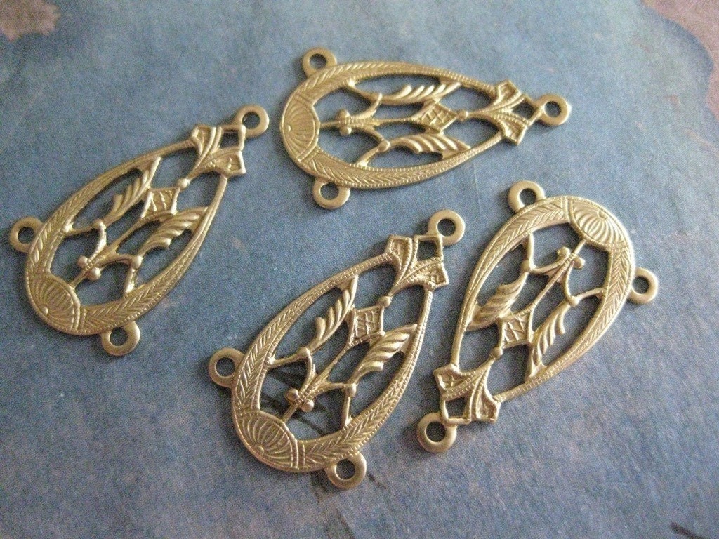 6 PC Raw Brass - Art Deco / Victorian - Drop / Earring Finding - X0010