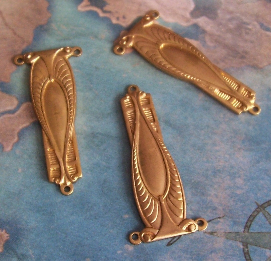 2 PC Egyptian Revival Raw Brass Pendant / Earring Drop Finding - J0207