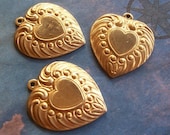 4 PC Raw Brass Victorian  Heart Charm/Jewelry Finding - P0353