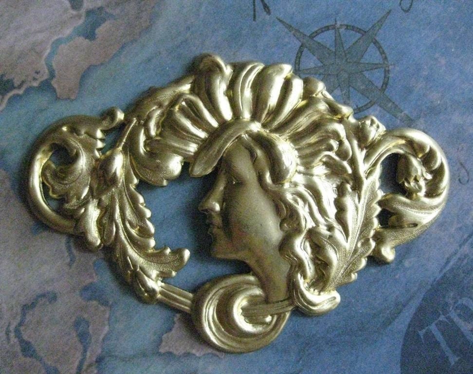 1 PC Raw Brass Large Nouveau Goddess Finding - 0006T