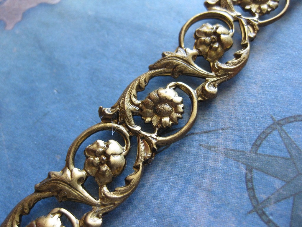 1 Ft. Raw Brass Floral Embossed Gallery Strip / Petite Narrow