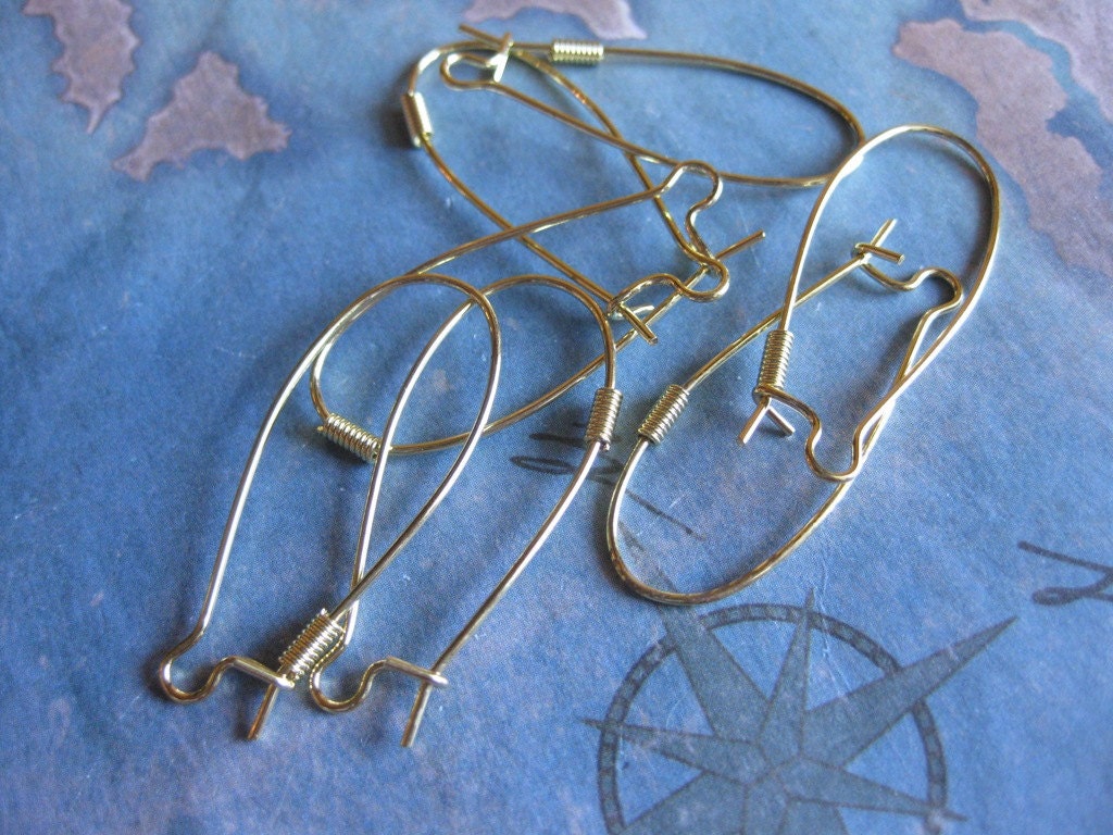 12 PC Raw Brass Elongated Kidney Ear Wires 32mm - D