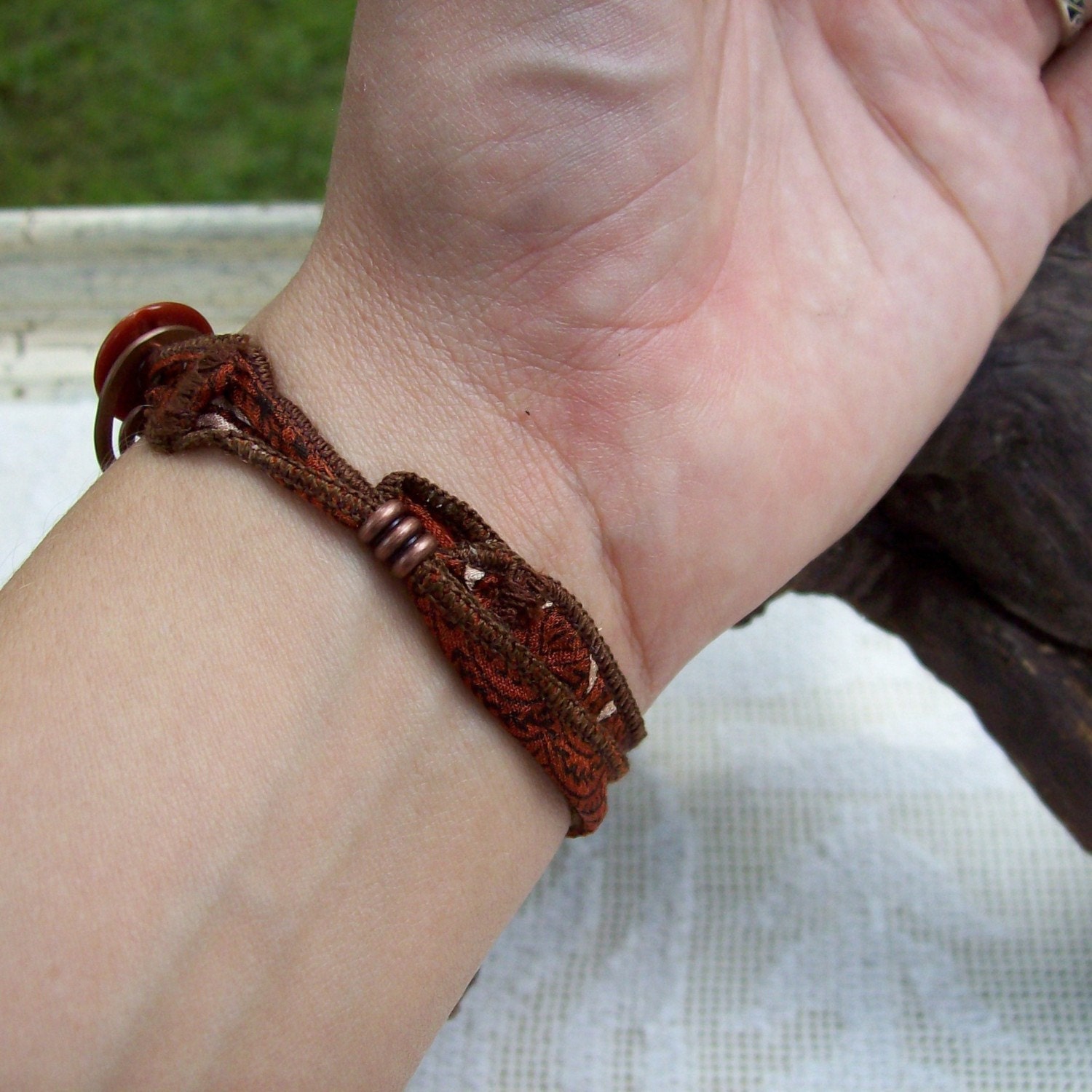 Treble Clef Bracelet, Copper and fabric, Your Choice of Colors, unique, Show off your love of music .. something different .. adjustable
