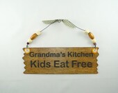 Sign GRANDMAS KITCHEN Kids Eat Free Wood Wooden Kitchen Wall Funny Cute Gift Home Decor Grandmother Nana