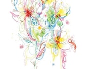 Blossoms Series 27 art giclee  PRINT 11x14- abstract watercolor drawing- wall art - wall decor