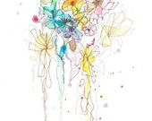 ART giclee  PRINT 8.5x11 from mix media watercolor drawing- Blossoms Series 34