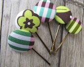 Custom boutique hairclips chocolate lollipop fabric button hair bobby pins