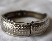 Silver Basket Weave Hinged Clamper Bracelet