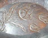 vintage tulips pressed aluminum tin bowl tray candy dish fruit jewelry crafts etc.