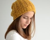 Chunky Slouch Hat - Hand-Knit - The Ceres in Mustard Golden Yellow - ToilandTrouble