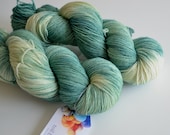 Hand Dyed Sock Yarn - Superwash Merino / Nylon 463 Yards - Ent in Pine Green and Cream