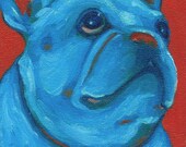 french bulldog mini art print // blue & red
