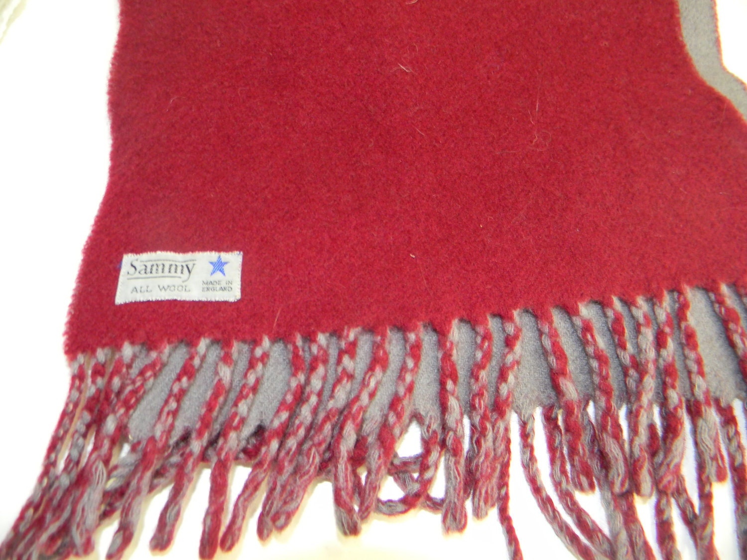 Vintage  felted wool scarf, bordeaux and gray, mans wool scarf -