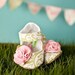 Little Girls Pale Pink on Green Damask Mary Jane Booties