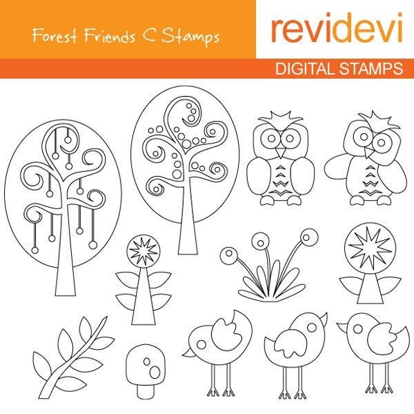 Digital stamps.. Forest Friends C 07083.. Commercial use graphic images