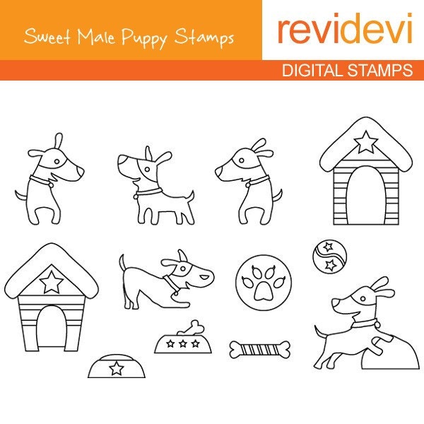 Sweet Male Puppy Stamps 07106 - Digistamp - Commercial use cliparts