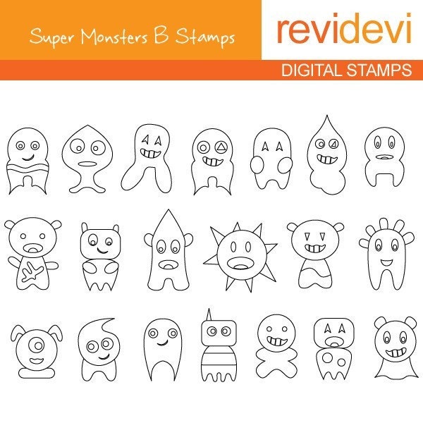 Super Monsters B Stamps 07033 - Digistamp - Cute Clipart for commercial use