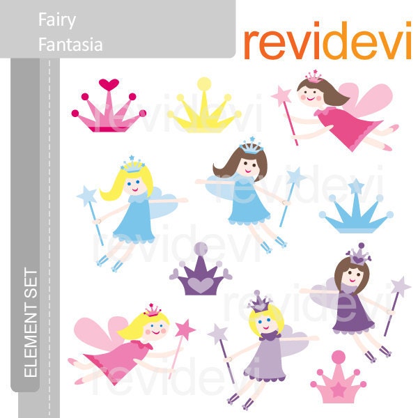 Fairy Fantasia Clipart E006  - Element Set - Cute graphics for Commercial Use