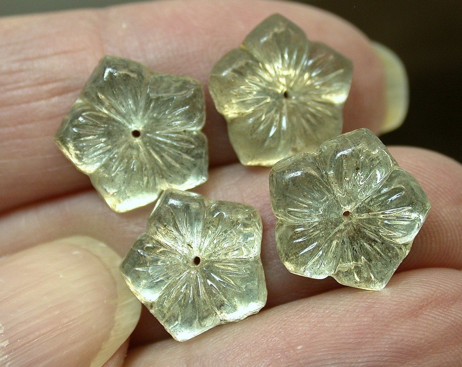 Vintage Czech Gold Foil Crystal Glass Flower Spacer Beads 13mm pkg 4 gl705