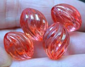 Vintage CORAL Beads German OVAL LUCITE Twist 16mm pkg 4 res177
