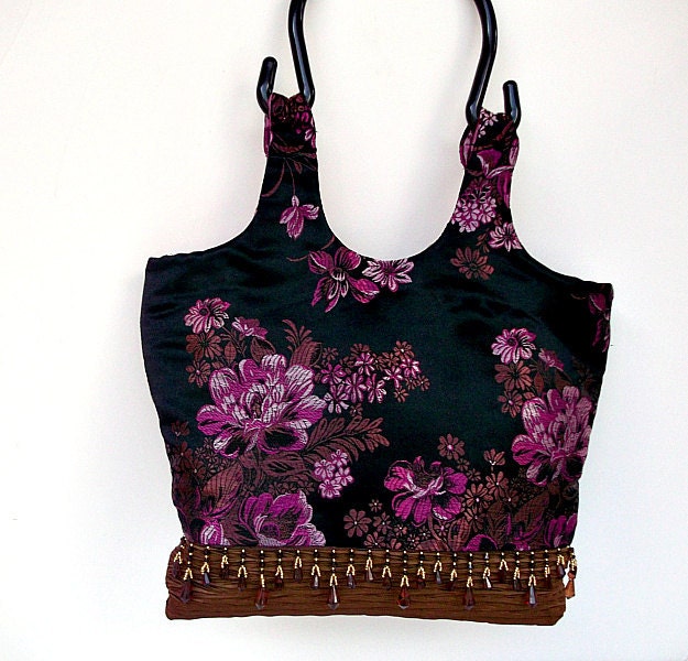 Cute Handbag , Fringe Purse , Best  Handbag , Black Purse, Evening Handbag , Fabric Handbag , Fashion Handbag ,  Floral Purse