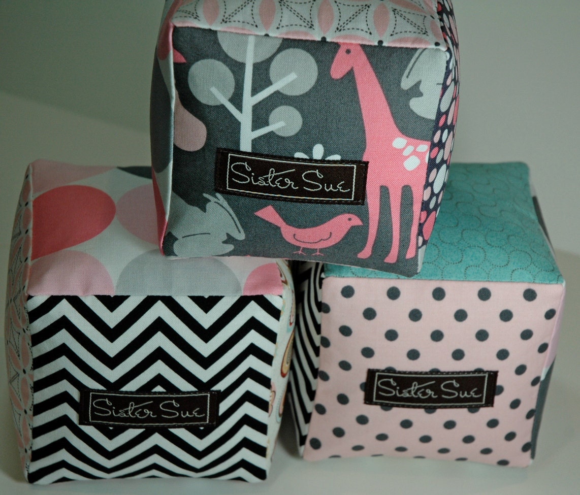 Mod Pink and Grey Cloth Play Blocks (Set of 3)