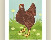 Gracie the Hen Block Print Reproduction