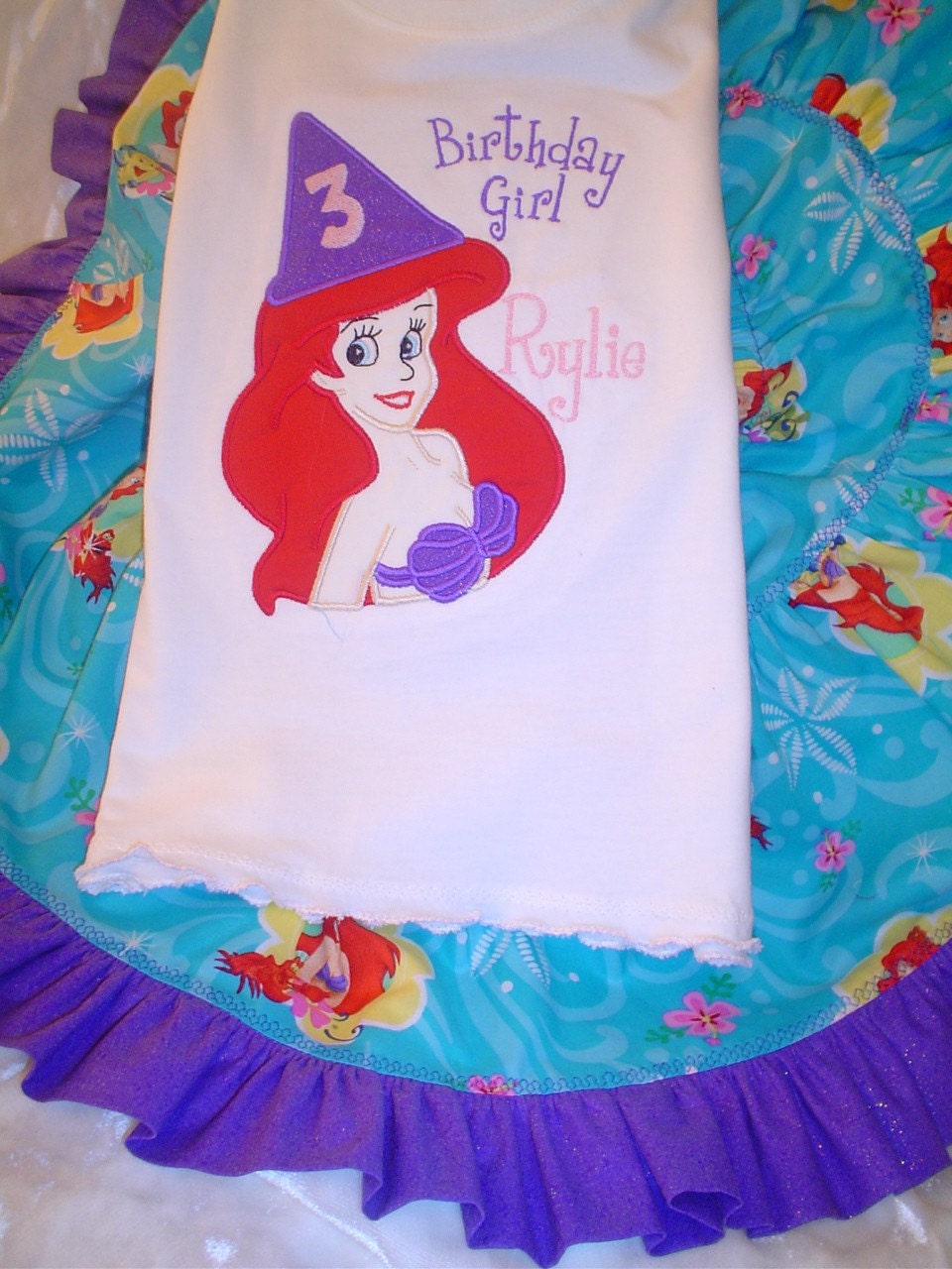 Custom Ariel Birthday Appliqued Shirt and Twirl