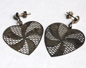 Vintage AVON Distressed Heart Earrings