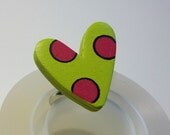 SALE - Valentines Day Green and Pink Polka Dot Heart Adjustable Ring BUY 3 GET 1 FREE - Originally 6.00