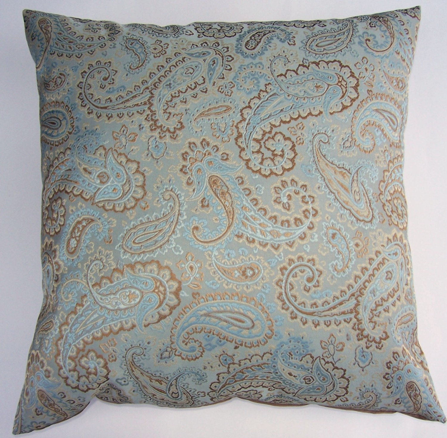 Robin Egg Blue and Brown Throw Pillow Cover -- Paisley Decorative Cushion Cover -- 18 x 18