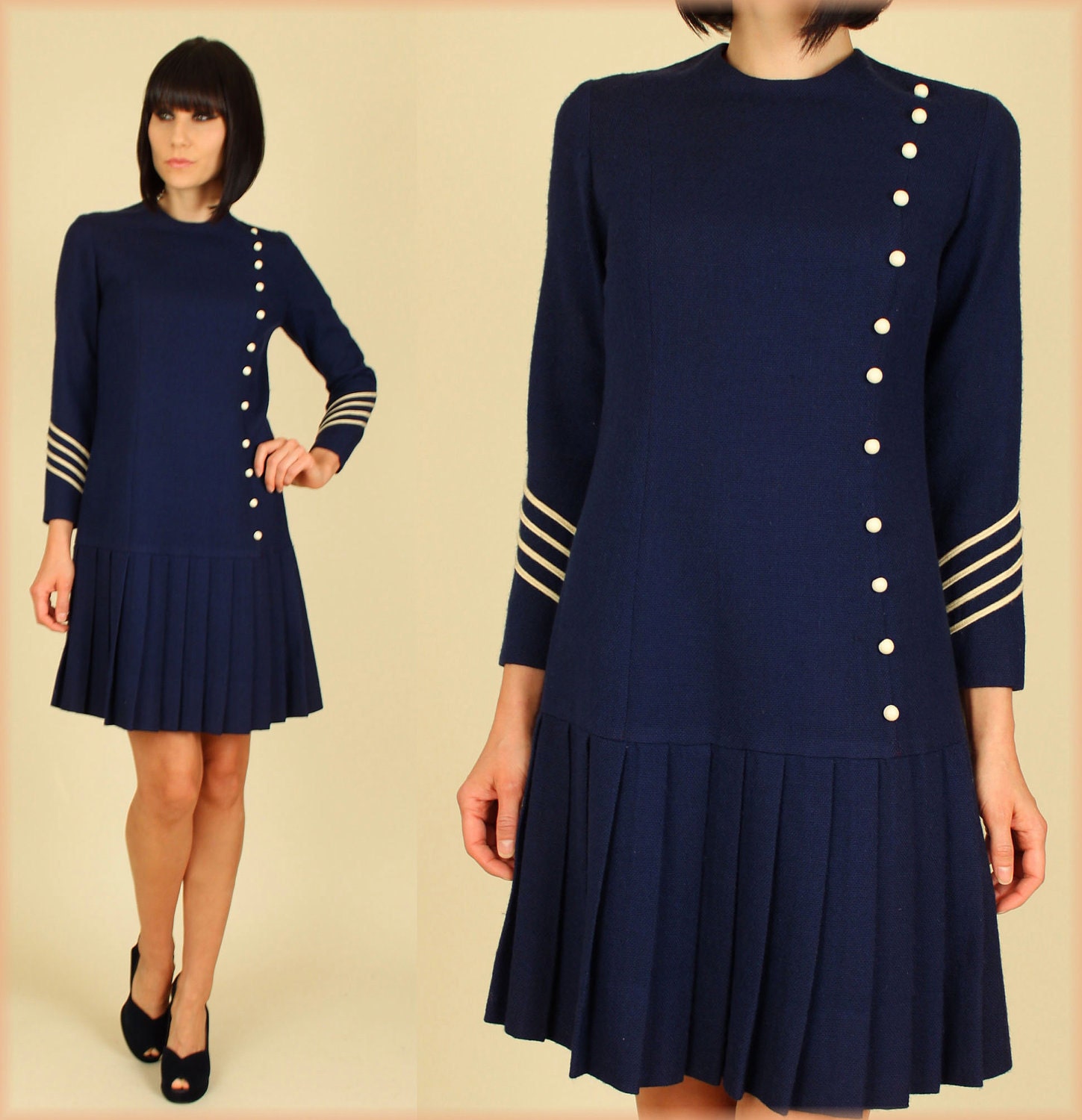 ViNtAgE 60's JeT AgE MoD Navy Stewardess MiNi Dress