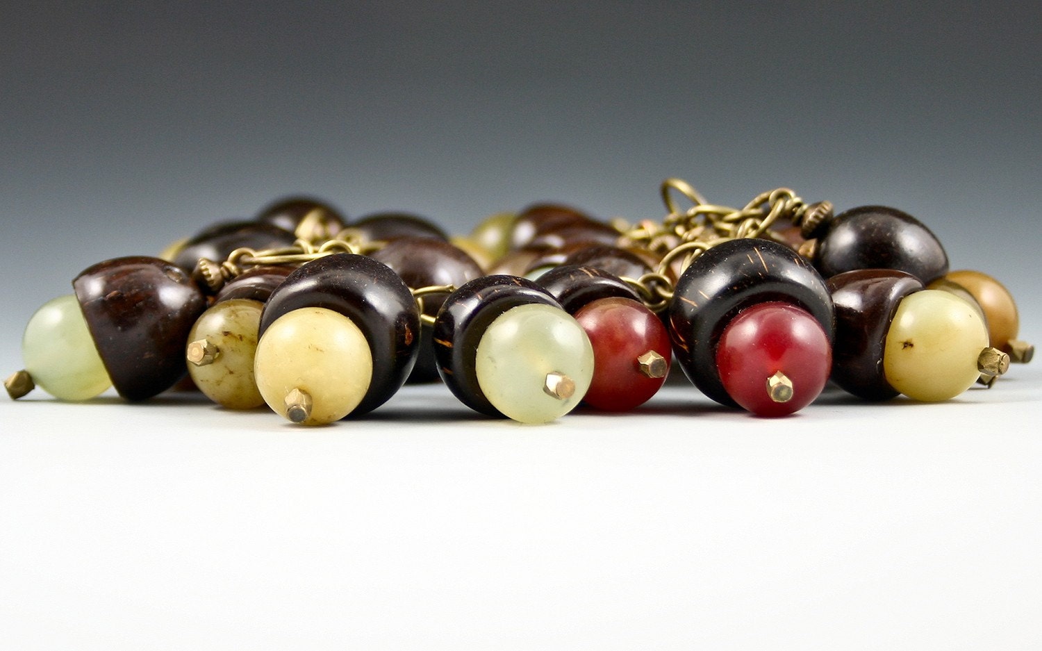 Statement - Coconut Shell Handmade Cap and Soo Chow Jade - Eco Fun Necklace