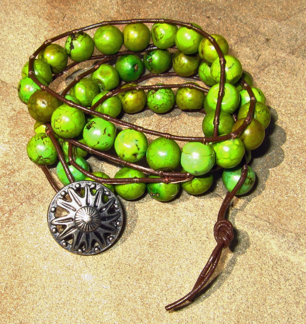 Avocado Green Double Wrap Ladder Bracelet