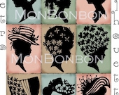 Digital Download of 9 Vintage Victorian Silhouette 2.5 X 3.5 DIY you print - No. 1110 - INSTANT DOWNLOAD