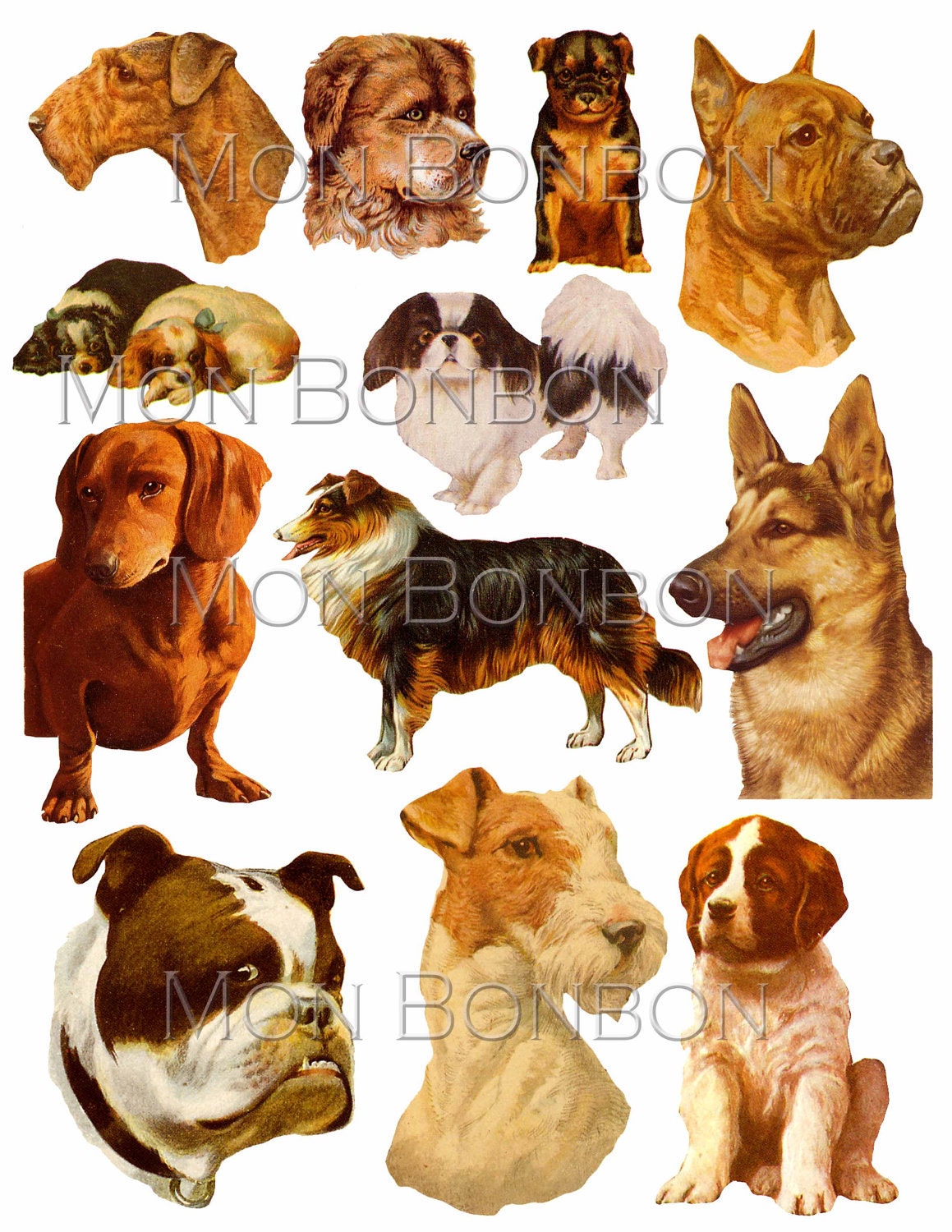 Vintage Victorian Dog Ephemera Digital Collage Sheet - DIY Printable - INSTANT DOWNLOAD
