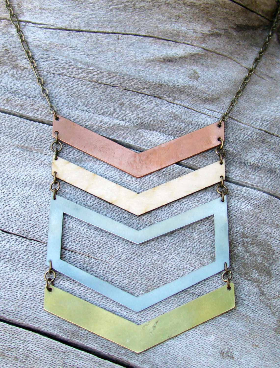 Chevron Multi Metal Necklace with Brass and Copper