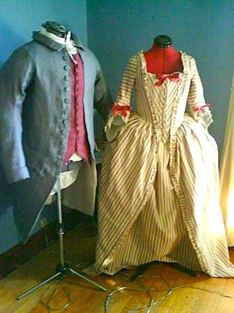 1770 - 1790 Century, Colonial, Cotton Polonaise Gown, hand pinked with silk ribbon, Made to Order