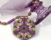 Gorgeous Hexagon Shaped Polymer Clay Necklace in Purple and Green