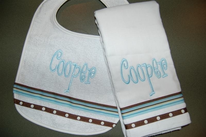 Personalized Bib and Burp cloth set BOY GIRL  Lots of Styles and Colors