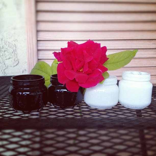 Hand Painted Glass Jar Organizer Set of Four Black and White