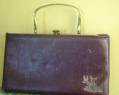 Vintage brown leather purse with hand printed deer
