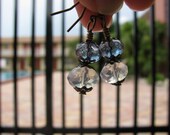 Earrings with Stacked Opalescent Glass, Blue Czech and Vintage Style Brass Bead Caps